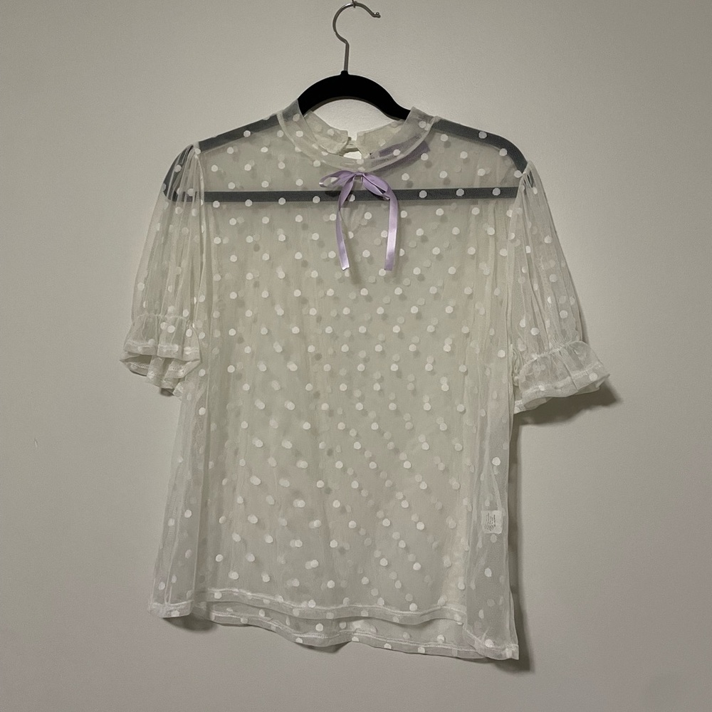 My Violet Short Sleeve Sheer Frills Blouse 3xl